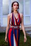Buy_SVA by Sonam & Paras Modi_Multi Color Crepe Silk Stripe Print Gown With Belt_at_Aza_Fashions
