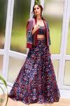 Buy_SVA by Sonam & Paras Modi_Blue Crepe Silk Printed Jacket And Lehenga Set_at_Aza_Fashions