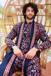 Shop_SVA by Sonam & Paras Modi_Blue Crepe Silk Floral Print Kurta Set_at_Aza_Fashions