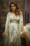 Buy_SVA by Sonam & Paras Modi_Beige Crepe Silk Printed Cape Pant Set_at_Aza_Fashions