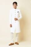 Buy_Spring Break_White Terry Rayon Mandarin Collar Sherwani Set_at_Aza_Fashions