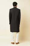 Shop_Spring Break_Black Terry Rayon Mandarin Collar Sherwani Set_at_Aza_Fashions