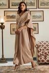 Buy_Twinkle Hanspal_Beige Embroidered Silk Saree Gown_at_Aza_Fashions