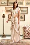 Buy_Twinkle Hanspal_White Georgette Pre-draped Ruffle Saree_at_Aza_Fashions