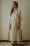Buy_TIL_Peach Cotton Silk Satin Colorblock A-line Dress_at_Aza_Fashions