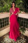 Buy_Ridhi Mehra_Pink Organza Pre-draped Ruffle Saree_at_Aza_Fashions