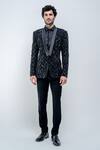 Buy_Varun Chakkilam_Black Poly Blend Suiting Metallic Checkered Blazer And Pant Set_at_Aza_Fashions