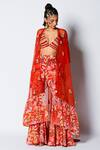 Buy_Rishi & Vibhuti_Red Crepe Periwinkle Cape And Gharara Set_at_Aza_Fashions