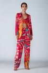 Buy_Saaksha & Kinni_Pink Satin Abstract Bird Print Blazer_at_Aza_Fashions