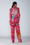 Shop_Saaksha & Kinni_Pink Satin Abstract Bird Print Blazer_at_Aza_Fashions
