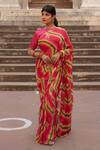 Buy_Ruar India_Pink Chiffon Leheriya Saree With Blouse_at_Aza_Fashions