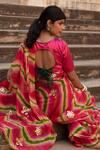 Shop_Ruar India_Pink Chiffon Leheriya Saree With Blouse_at_Aza_Fashions