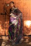 Buy_Ruar India_Black Chiffon Leheriya Saree With Blouse_at_Aza_Fashions