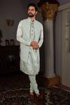 Buy_YAJY by Aditya Jain_Green Tej Embroidered Bundi Kurta Set_at_Aza_Fashions