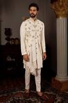 Buy_YAJY by Aditya Jain_Off White Alya Embroidered Bundi Kurta Set_at_Aza_Fashions
