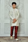 Buy_Arihant Rai Sinha_Cream Denim, Silk Embroidery Dupion Art Kurta And Churidar Set _at_Aza_Fashions
