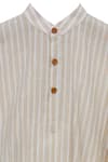Shop_Minime Organics_Off White Cotton, Lurex Striped Pattern Kurta And Pyjama Set _at_Aza_Fashions