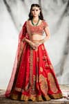 Buy_Tisha Saksena_Red Top And Lehenga Raw Silk Embroidered Applique Round Neck Hand Bridal Set _at_Aza_Fashions