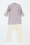 Buy_Shruti Jalan_Grey Crepe, Cotton Gota Patti, Sequins Striped Embroidered Kurta Set _at_Aza_Fashions