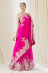Buy_Anamika Khanna_Fuchsia Silk Embroidery Asymmetric One Shoulder Tunic And Sharara Set_at_Aza_Fashions