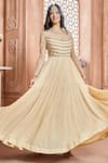 Buy_Aariyana Couture_Gold Anarkali- Viscose Georgette Embroidered Floral Round Pleated Set  _Online_at_Aza_Fashions