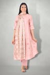 Shop_I Am Design_Pink Silk, Satin Linen Round Kurta Set _at_Aza_Fashions