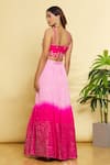 Shop_Aryavir Malhotra_Pink Blouse And Lehenga Georgette Embroidered Mirror Ombre Pleated Set _at_Aza_Fashions