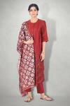 Buy_I Am Design_Maroon Silk, Satin Linen Round Kurta Set _at_Aza_Fashions