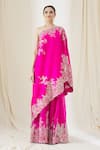 Anamika Khanna_Fuchsia Silk Embroidery Asymmetric One Shoulder Tunic And Sharara Set_Online_at_Aza_Fashions