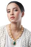 Buy_HRISHA_Gold Plated Onyx Stone Embellished Pendant Necklace _at_Aza_Fashions
