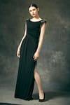 Mandira Wirk_Black Bateau Draped Gown For Women_Online_at_Aza_Fashions
