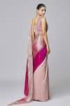 Shop_Amit Aggarwal_Fuchsia Chiffon Embroidered Striped V Neck Metallic Draped Gown  _at_Aza_Fashions