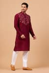 Hilo Design_Purple Silk, Cotton, Lycra Embroidery Leaf Motif Basik Kurta And Pant Set _at_Aza_Fashions