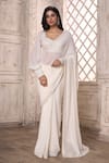 Shop_Aariyana Couture_Off White Saree Viscose Georgette Border With Bishop Sleeve Blouse 