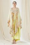 Shop_Anamika Khanna_Yellow Floral Embroidered Cape And Skirt Set_Online_at_Aza_Fashions