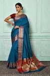 Buy_Nazaakat by Samara Singh_Blue Soft Banarasi Plain Silk Woven Zari Work Saree_at_Aza_Fashions
