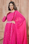 Shop_Aariyana Couture_Fuchsia Kurta And Dupatta- Chiffon Embroidered Bead Round Anarkali Set _at_Aza_Fashions