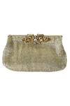 Shop_Kokommo_Silver Embellished Vicenza Embroidered Clutch _at_Aza_Fashions