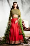 Buy_Tisha Saksena_Red Top  Raw Silk Embroidered Dori And Sequin Work Blouse With Lehenga And Cape _at_Aza_Fashions