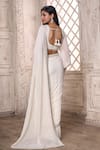 Aariyana Couture_Off White Saree Viscose Georgette Border With Bishop Sleeve Blouse _Online_at_Aza_Fashions