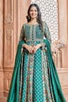 Shop_Aariyana Couture_Green Anarkali- Tussar Georgette Embroidered Patola Round Print Set _at_Aza_Fashions