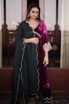 Shop_Negra Elegante_Magenta Silk Velvet Hand Embroidered Zardozi V Anarkali And Palazzo Set  _at_Aza_Fashions