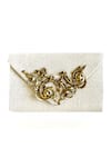 Shop_Kokommo_White Embellished Hand Embroidered Baroque Clutch _at_Aza_Fashions