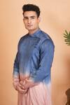 Shop_Hilo Design_Blue Falling Raw Silk Waikawa Ombre Kurta Set _at_Aza_Fashions