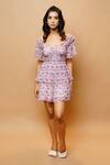 Buy_AHI Clothing_Purple Chiffon Printed Floral V Neck Wrap Dress _at_Aza_Fashions
