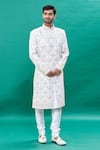 Buy_RNG Safawala_Off White Raw Silk Embroidery Thread Sequin Sherwani Set _at_Aza_Fashions