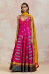 Buy_Aum By Asit And Ashima_Fuchsia Silk Floral Halter Neck Anarkali With Dupatta_at_Aza_Fashions