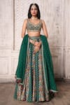 Ariyana Couture_Green Lehenga: Tussar Georgette Printed Patola V Panelled Set For Women_at_Aza_Fashions