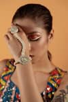 Buy_Kanyaadhan By DhirajAayushi_White Beads Shell Studded Haathphool _at_Aza_Fashions