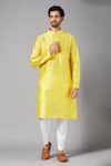 Buy_Hilo Design_Yellow Silk, Cotton, Lycra Embroidery Saanjh Kurta And Pant Set _at_Aza_Fashions